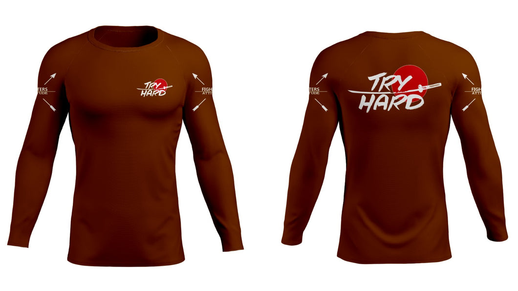 Rashguard Try Hard Manga Larga- Marrón