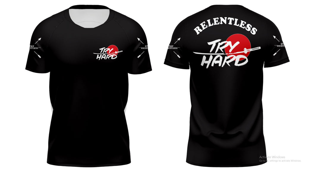 Rashguard Try Hard Relentless Manga Corta- Negro