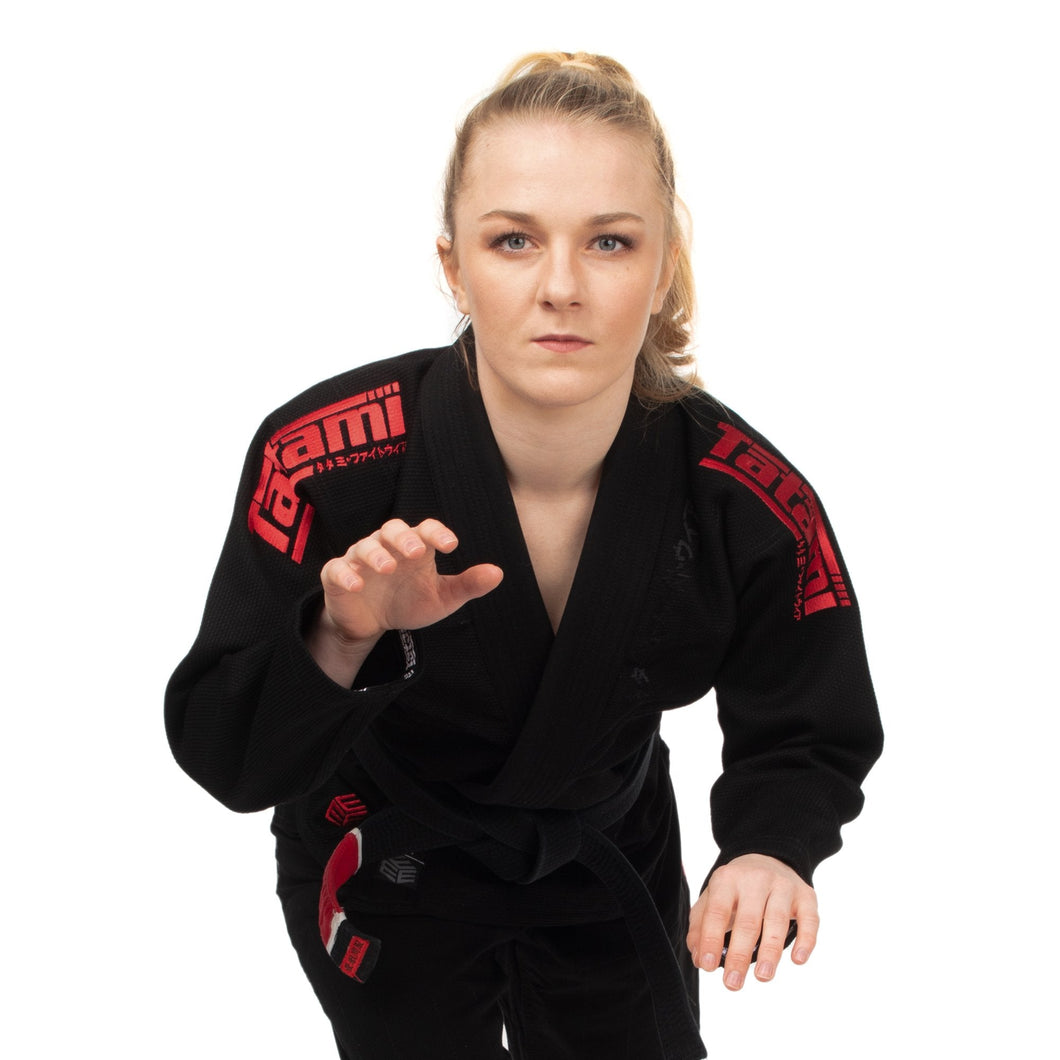 Kimono BJJ (GI) Tatami Ladies Black Label-Red em preto